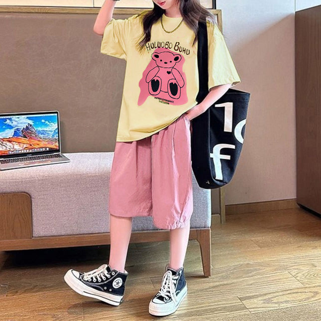 Minimalist Summer 2-Piece Girls' Pants Suit, Ages 4-14 | Color: Apricot | Image 3