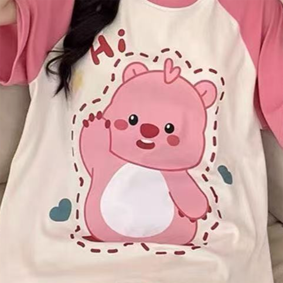 Modern Chic All-Season Sweet Feminine Summer 2 Pcs Women 's Short  Sleeve Sleep Set | Color: Style 4 | Image 2