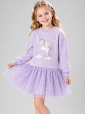 All-Season Sweet & Cute Autumn Girls' Hoodie Dress, Ages 2-9 | Color: Purple | Image 1