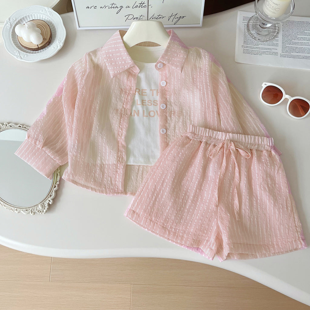 Casual Sporty Summer 3-Piece Girls' Pants Suit, Ages 2-9 | Color: Pink | Image 1