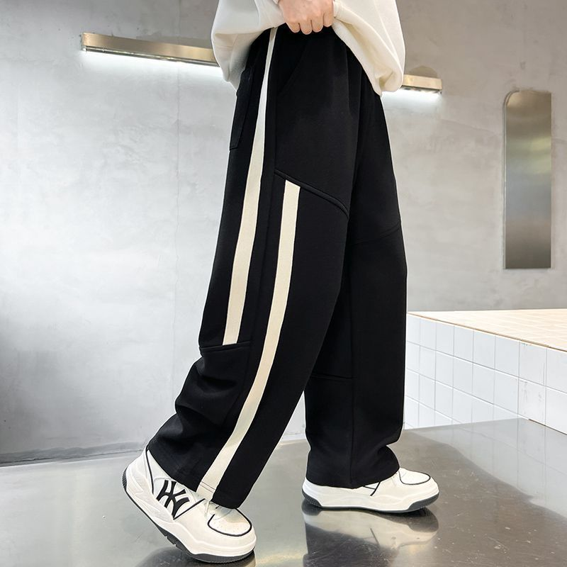 Casual Sporty Autumn Unisex Kids' Loose Pants, Ages 4-14 | Color: Black | Image 3