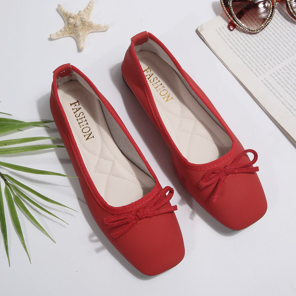 Modern Chic All-Season PU/Artificial Leather/Microfiber Leather Women's Flat Shoes | Color: Red | Image 2