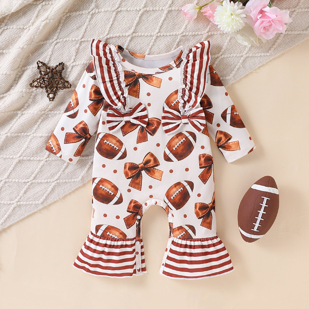 Sweet & Cute Autumn Baby Girls' Jumpsuit, Ages 0-6 Months | Color: Deep Khaki | Image 1