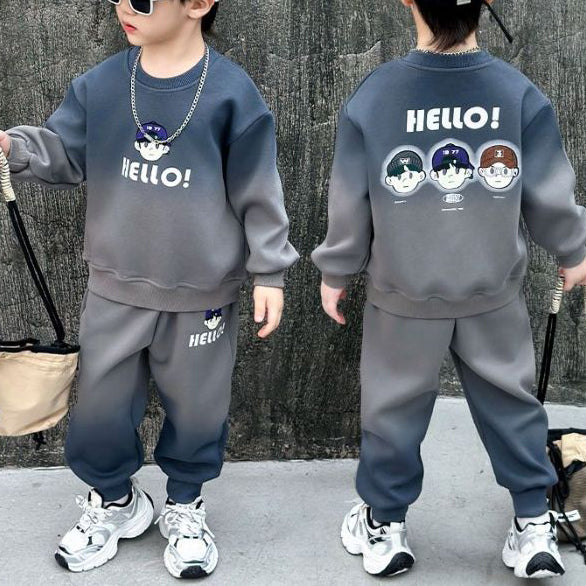 Casual Sporty Autumn 2-Piece Boys' Pants Suit, Ages 2-9 | Color: grey&purple | Image 1