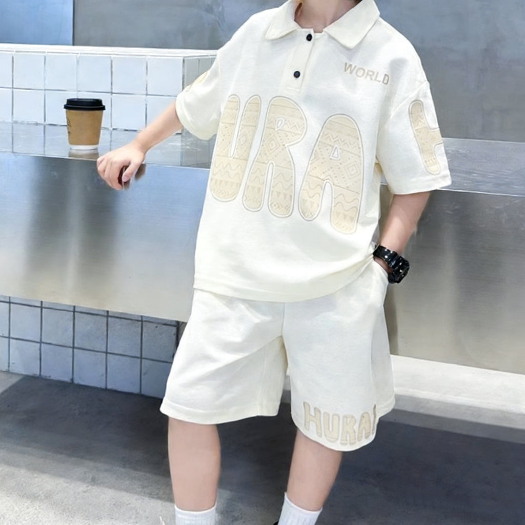 Casual Sporty Summer 2-Piece Boys' Pants Suit, Ages 3-14 | Color: Beige | Image 1