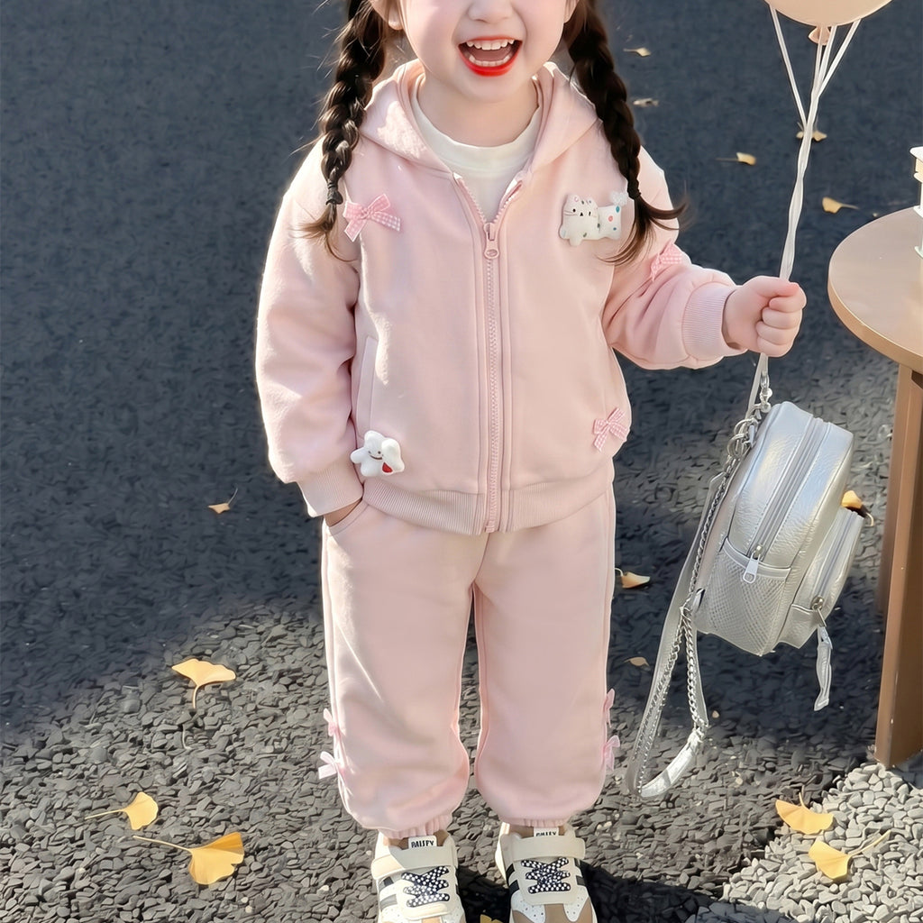 Casual Sporty Autumn 2-Piece Girls' Pants Suit, Ages 2-9 | Color: Pink | Image 1