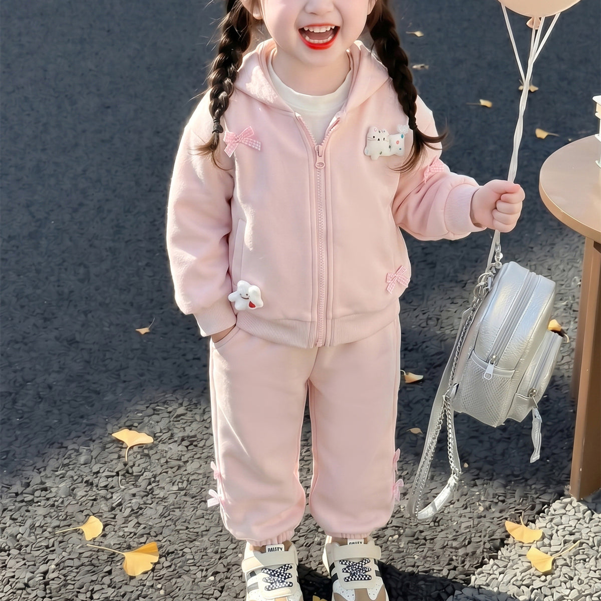 Casual Sporty Autumn 2-Piece Girls' Pants Suit, Ages 2-9 | Color: Pink | Image 1