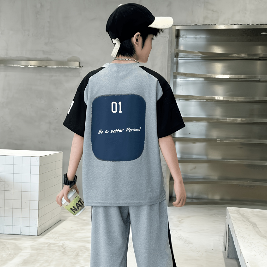 Casual Sporty Summer 2-Piece Boys' Pants Suit, Ages 4-13 | Color: Grey | Image 3