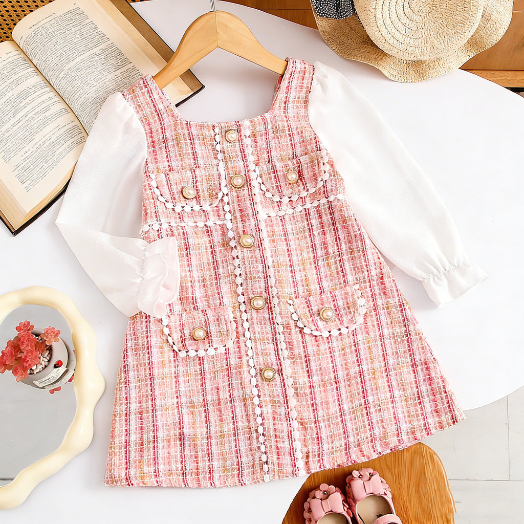 Trendy Spring Girls' A-Line Dress, Ages 2-5 | Color: Pink | Image 3