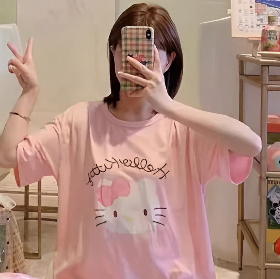 Modern Chic All-Season Sweet Feminine Summer 2 Pcs Women 's Short  Sleeve Sleep Set | Color: Style 4 | Image 2