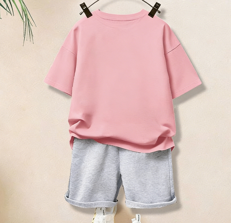 Modern Chic All-Season Minimalist Summer 2-Piece Unisex Kids' Pants Suit, Ages 2-7 | Color: Pink | Image 3