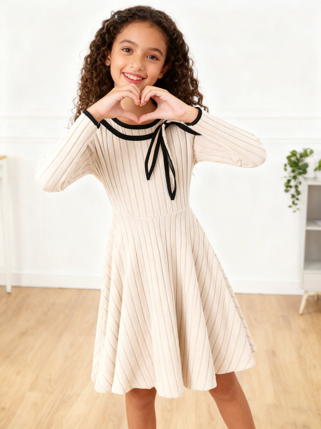 Minimalist Autumn Girls' A-Line Dress, Ages 4-11 | Color: White | Image 3