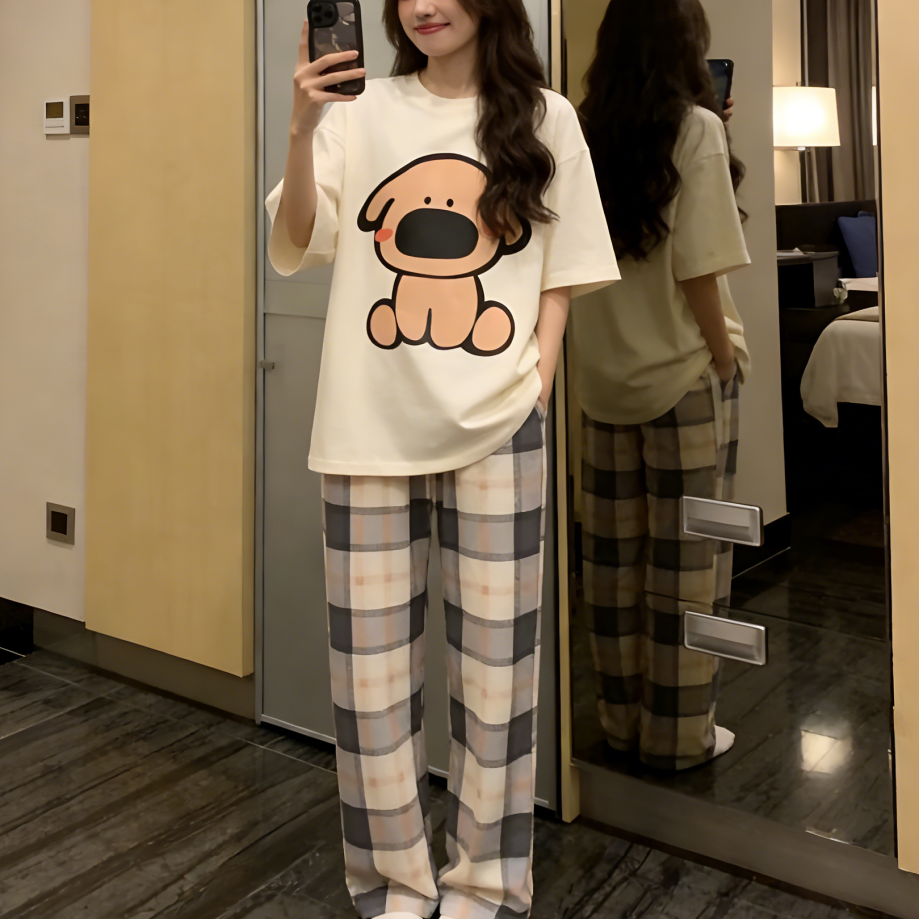 Sweet Feminine Summer 2 Pcs Women 's Short  Sleeve Sleep Set | Color: Style 2 | Image 1