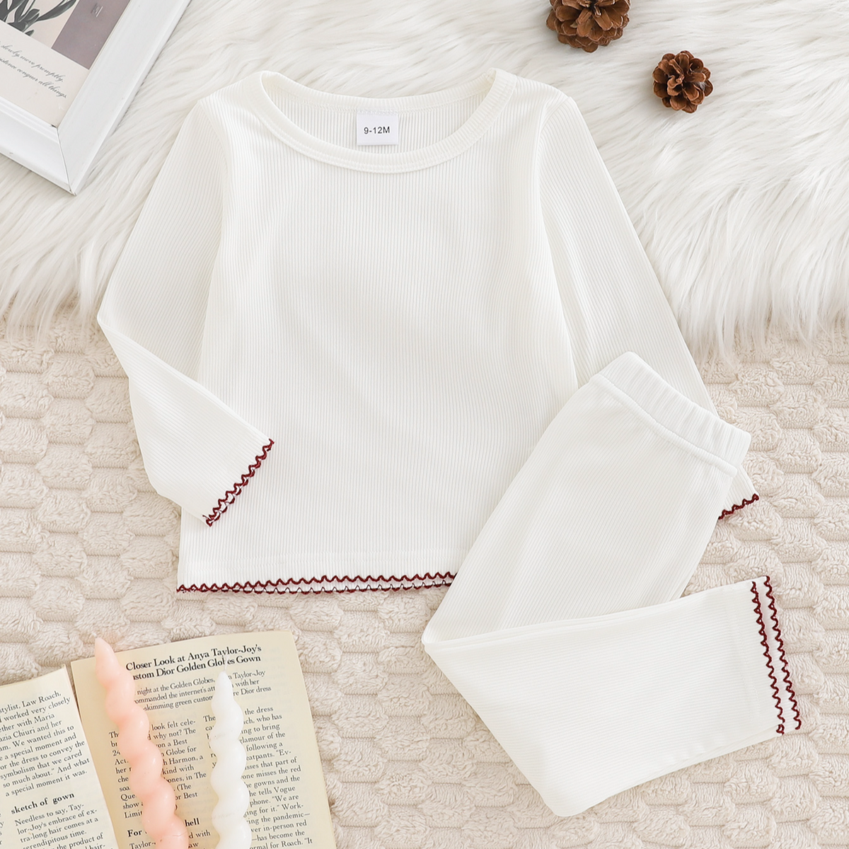 Minimalist Autumn 2-Piece Baby Girls' Pants Suit, Ages 0-24 Months | Color: White | Image 1