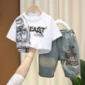 Casual Sporty Summer 2-Piece Boys' Pants Suit, Ages 2-9 | Color: White | Image 1