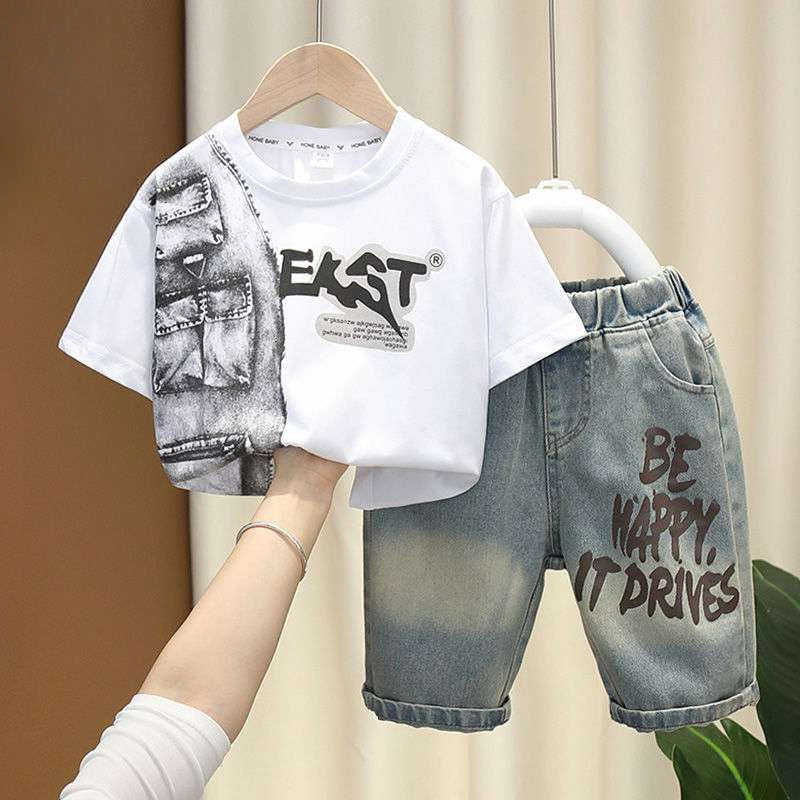 Casual Sporty Summer 2-Piece Boys' Pants Suit, Ages 2-9 | Color: White | Image 1
