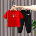 Modern Chic All-Season Minimalist Summer 2-Piece Boys' Pants Suit, Ages 2-7 | Color: Red | Image 1