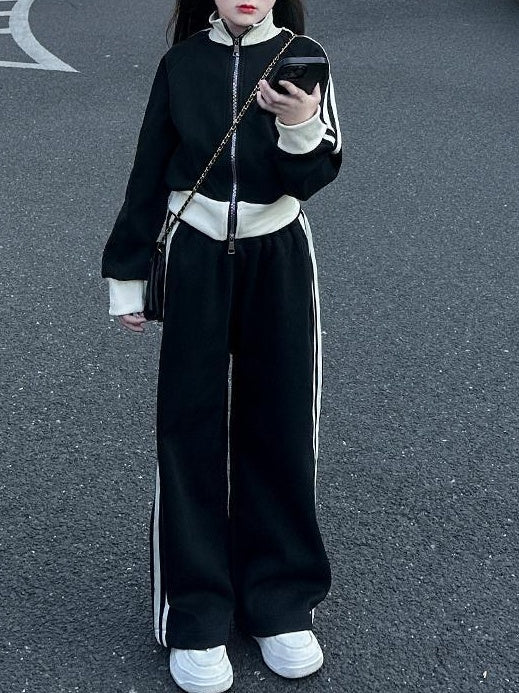 Modern Chic All-Season Casual Sporty Spring Girls' Pants Suit, Ages 4-14 | Color: Black | Image 1