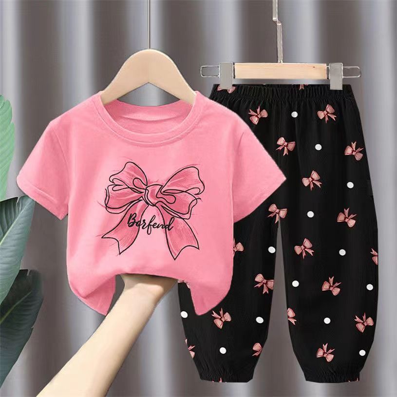 Minimalist Summer 2-Piece Unisex Kids' Pants Suit, Ages 2-7 | Color: Pink | Image 1