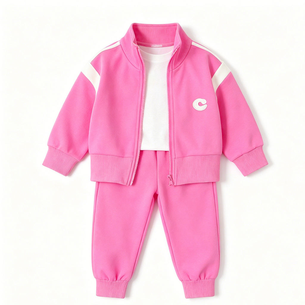 Casual Sporty Autumn 2-Piece Girls' Pants Suit, Ages 3-13 | Color: Pink | Image 1