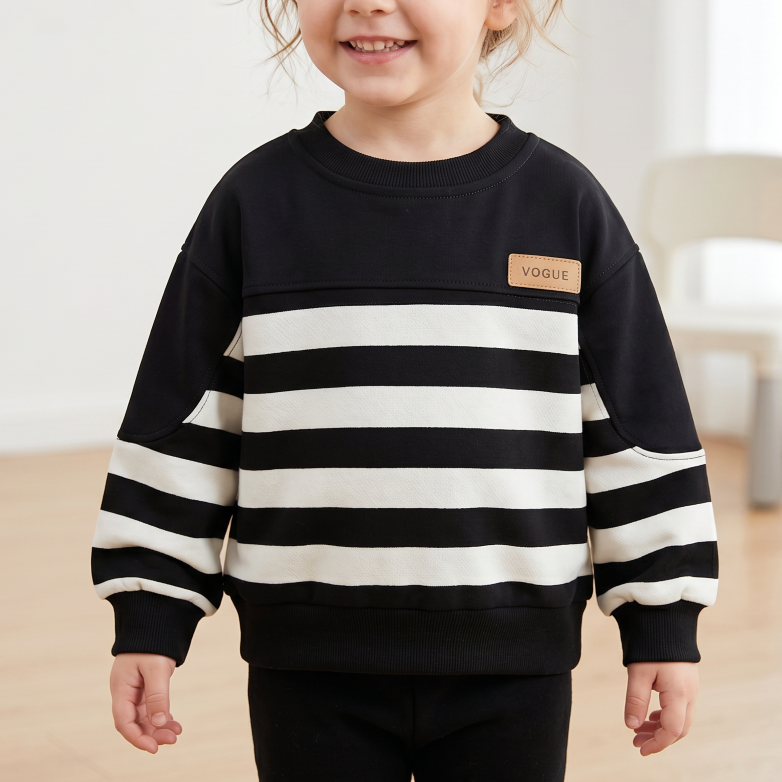 Modern Chic All-Season Casual Sporty Autumn Boys' Sweatshirt, Ages 2-9 | Color: Black&White | Image 1