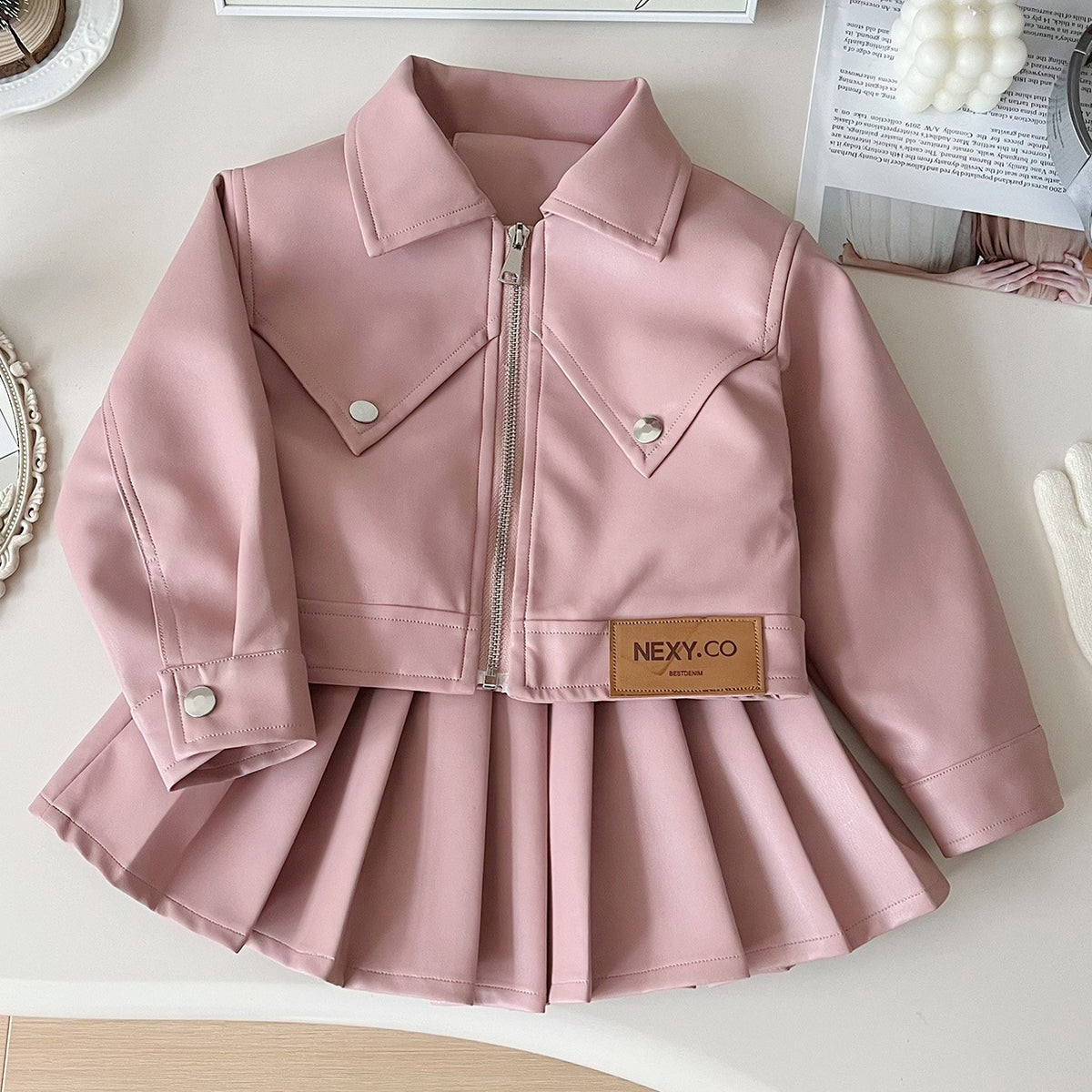 Modern Chic All-Season Trendy Autumn 2-Piece Girls' Dress Suit, Ages 2-9 | Color: Pink | Image 1