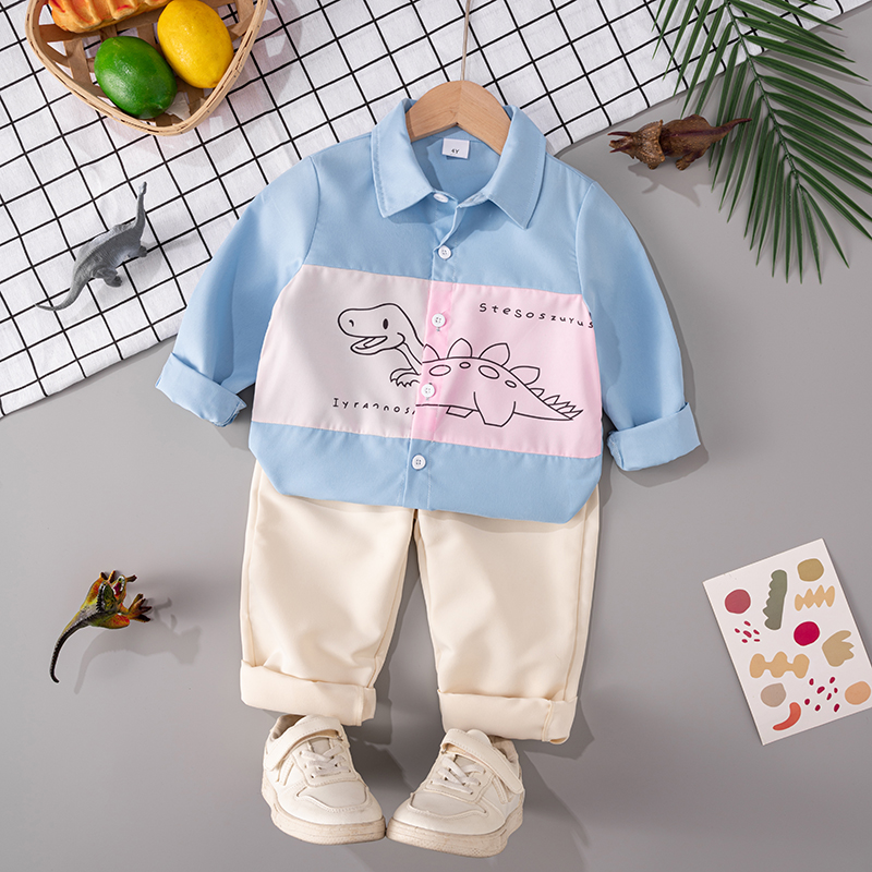 Minimalist Autumn 2-Piece Boys' Pants Suit, Ages 2-5 | Color: Blue | Image 1