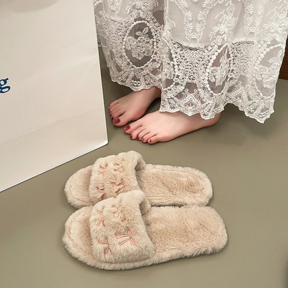 Modern Chic All-Season Cloth / Textile Women's Home Slippers | Color: Khaki | Image 2