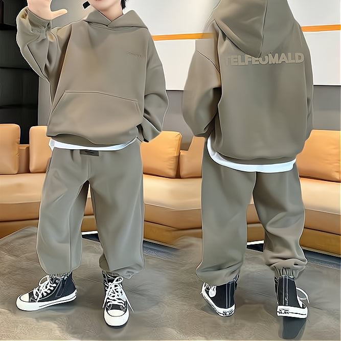 Modern Chic All-Season Minimalist Spring 2-Piece Boys' Pants Suit, Ages 4-14 | Color: Grey | Image 1