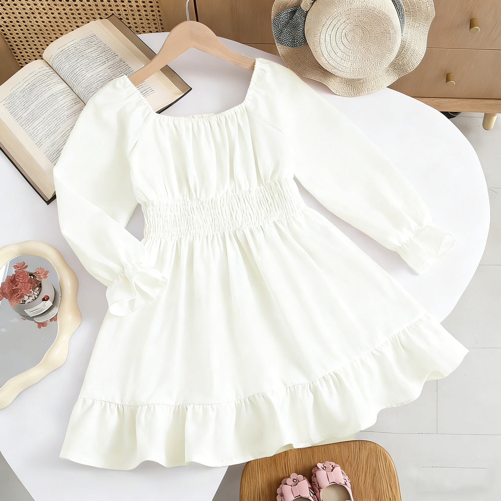 Minimalist Spring Girls' A-Line Dress, Ages 2-13 | Color: White | Image 3