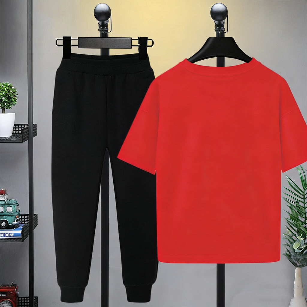 Modern Chic All-Season Minimalist Summer 2-Piece Boys' Pants Suit, Ages 4-14 | Color: Red | Image 3