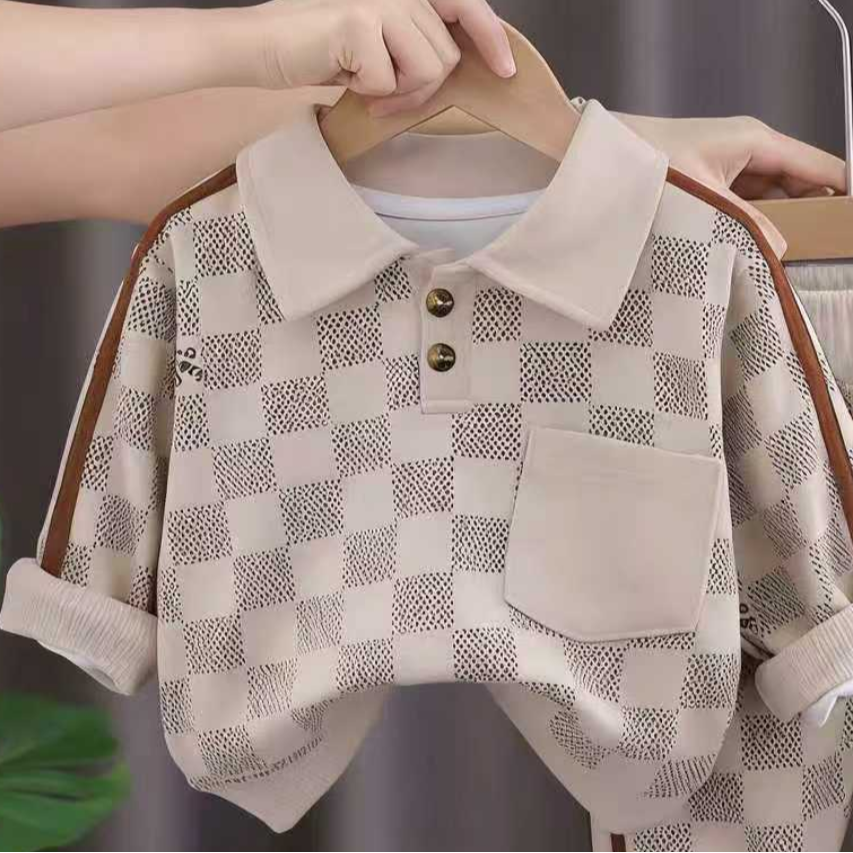 Modern Chic All-Season Casual Sporty Autumn 2-Piece Boys' Pants Suit, Ages 2-7 | Color: Khaki | Image 3