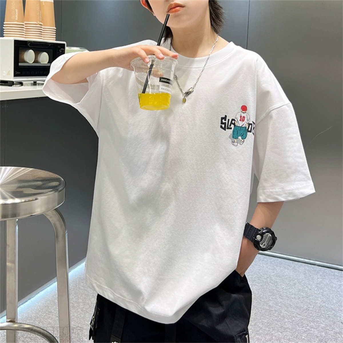 Casual Sporty Summer Boys' T-Shirt, Ages 2-14 | Color: White | Image 3