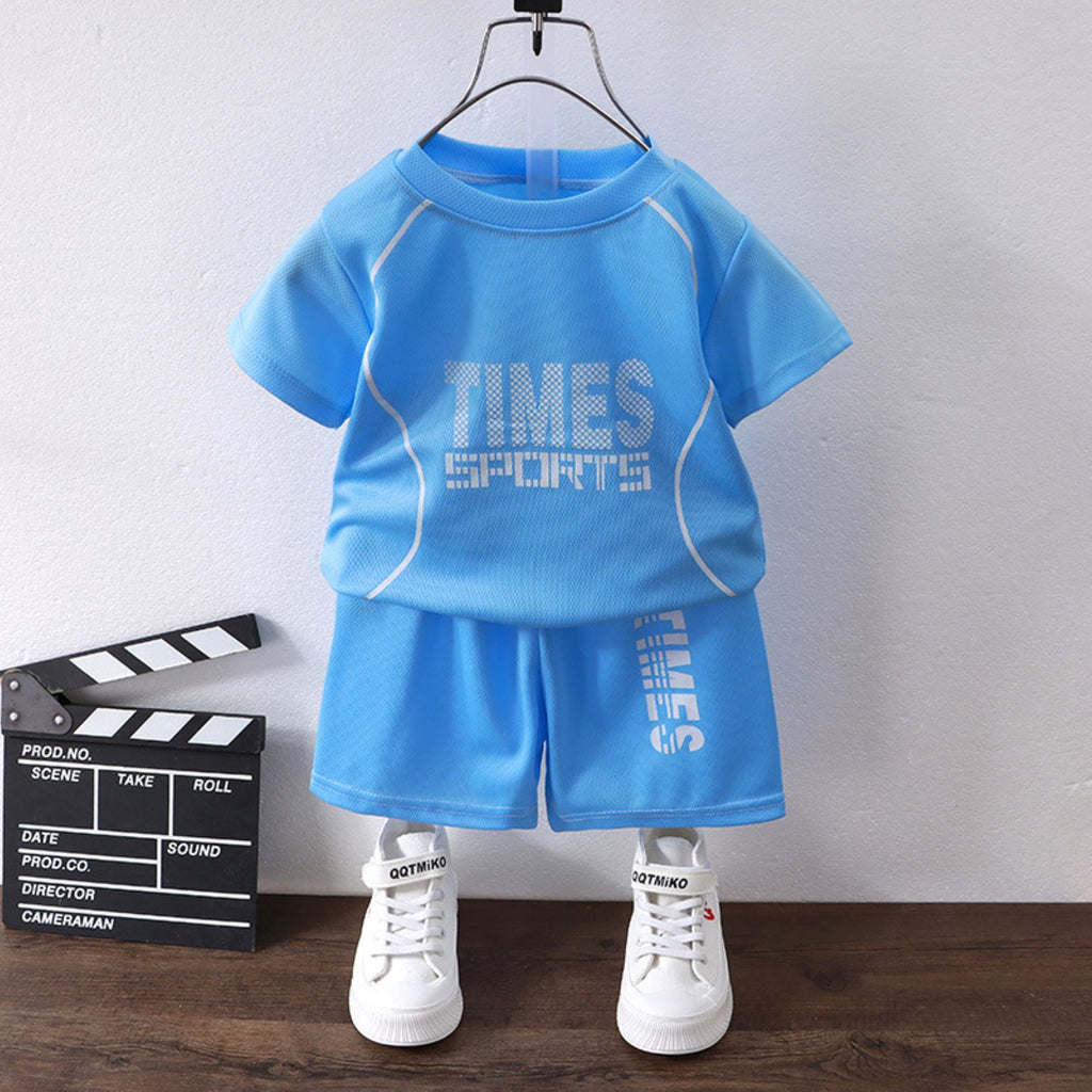 Minimalist Summer 2-Piece Unisex Kids' Pants Suit, Ages 3-13 | Color: Blue | Image 1