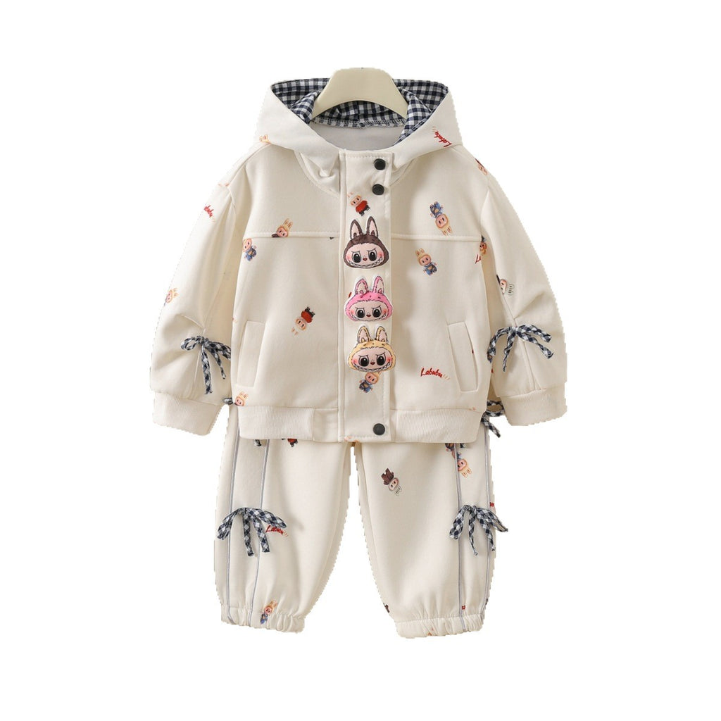 Modern Chic All-Season Casual Sporty Autumn 2-Piece Girls' Pants Suit, Ages 2-9 | Color: Beige | Image 1
