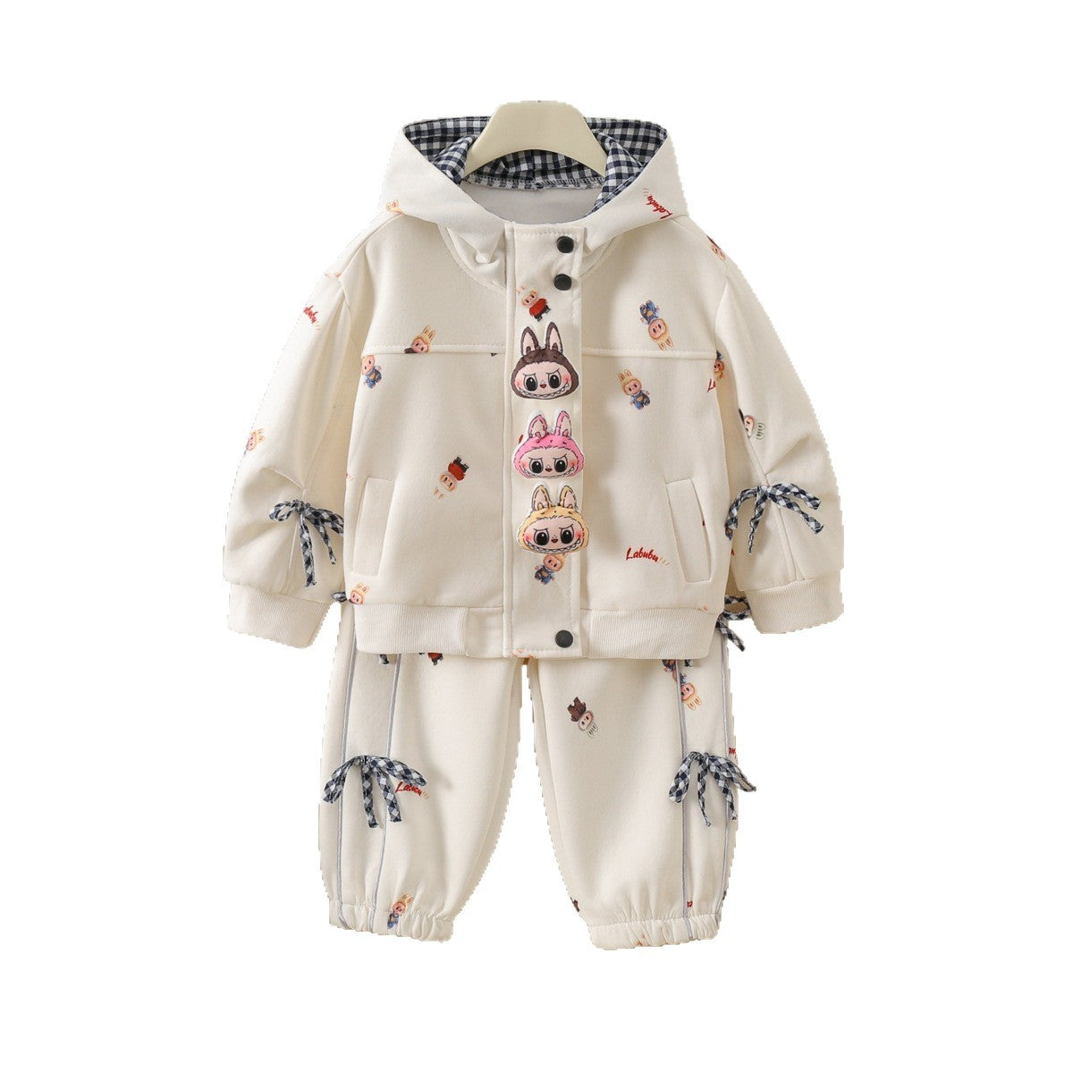 Modern Chic All-Season Casual Sporty Autumn 2-Piece Girls' Pants Suit, Ages 2-9 | Color: Beige | Image 1