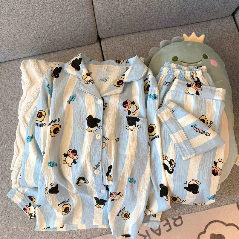 Sweet & Cute All-Season 2 Pcs Women 's Long Sleeve Sleep Set | Color: Lake Blue | Image 3
