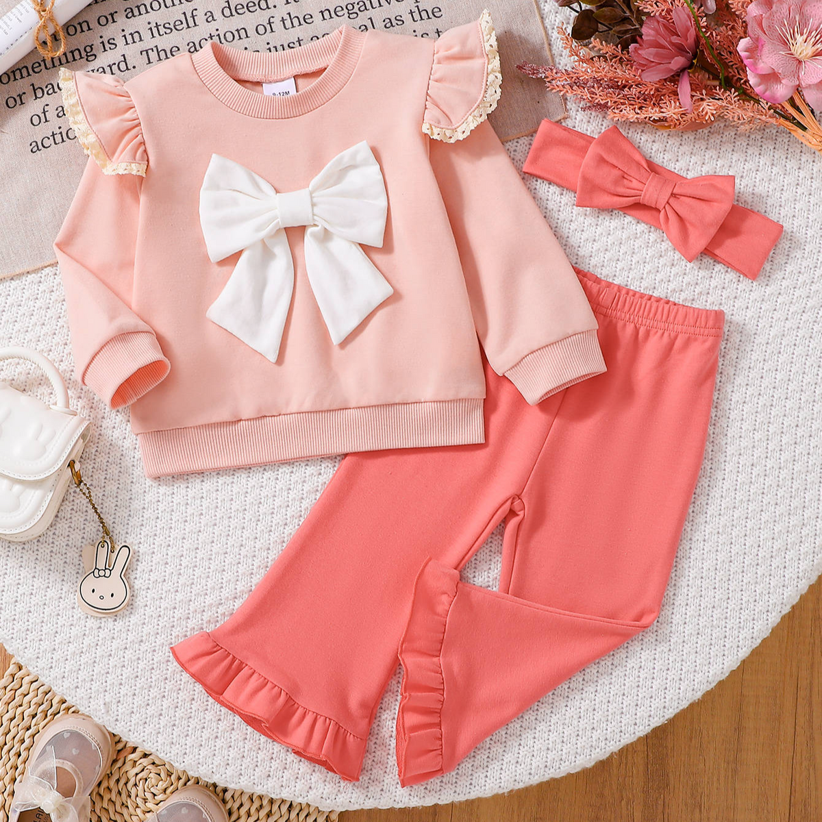 Sweet & Cute Autumn 2-Piece Baby Girls' Pants Suit, Ages 3-24 Months | Color: Pink | Image 1