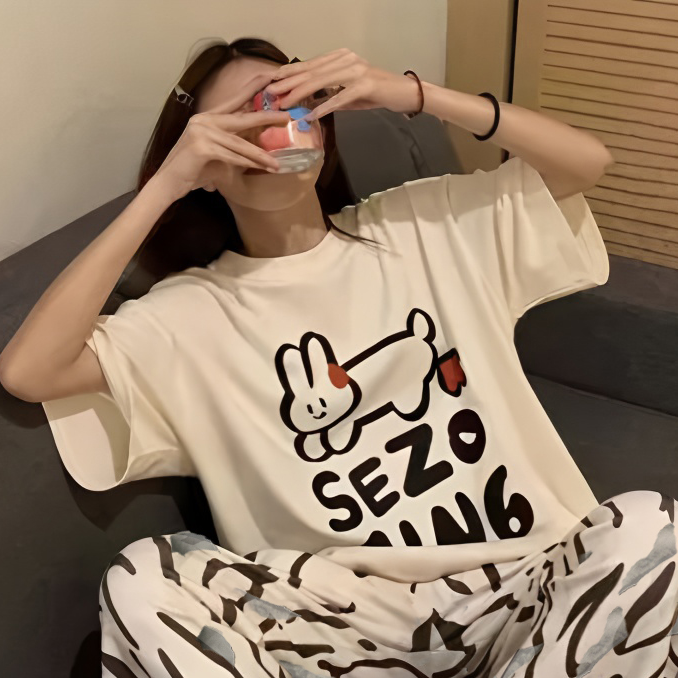 Sweet Feminine Summer 2 Pcs Women 's Short  Sleeve Sleep Set | Color: Style 3 | Image 3
