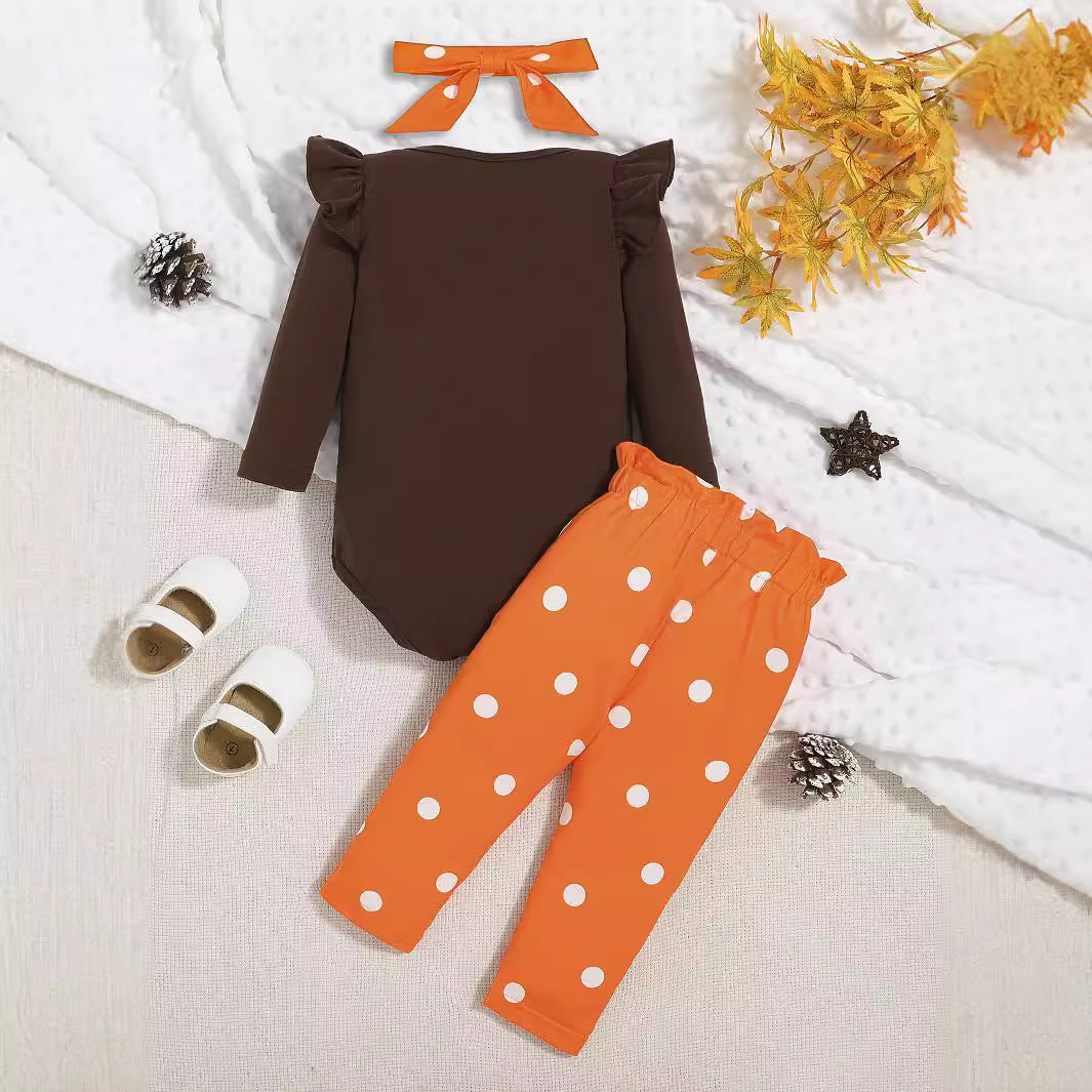 Sweet & Cute Autumn 2-Piece Baby Girls' Pants Suit, Ages 0-6 Months | Color: Deep Brown | Image 3
