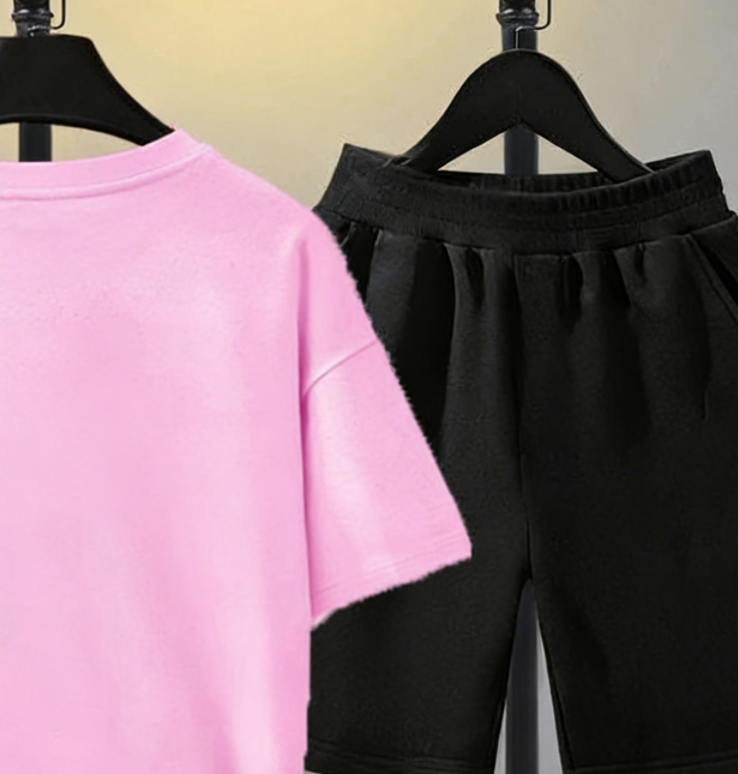 Modern Chic All-Season Minimalist Summer 2-Piece Girls' Pants Suit, Ages 4-14 | Color: Pink | Image 2