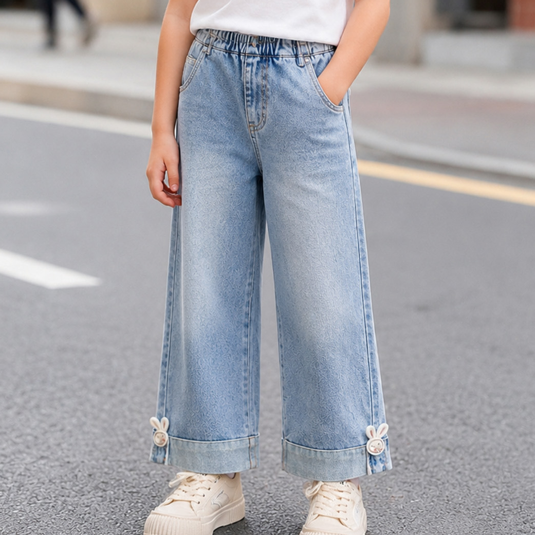 Minimalist Autumn Girls' Straight Pants, Ages 2-9 | Color: Light Blue | Image 2