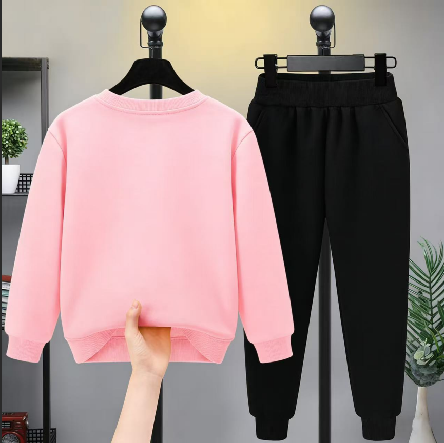 Modern Chic All-Season Minimalist Autumn 2-Piece Girls' Pants Suit, Ages 3-14 | Color: Pink | Image 3