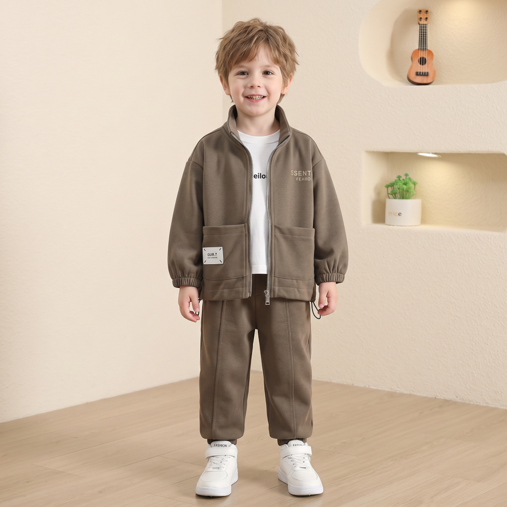 Casual Sporty Autumn 2-Piece Boys' Pants Suit, Ages 2-9 | Color: Army Green | Image 1