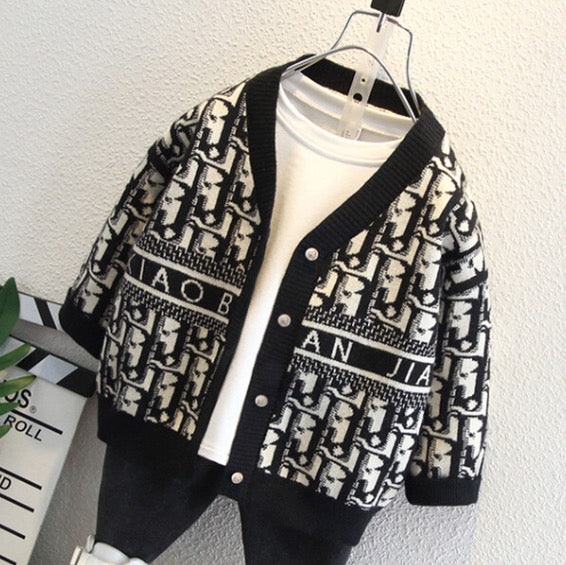 Modern Chic All-Season Trendy Winter Boys' Cardigan, Ages 2-9 | Color: Black | Image 1