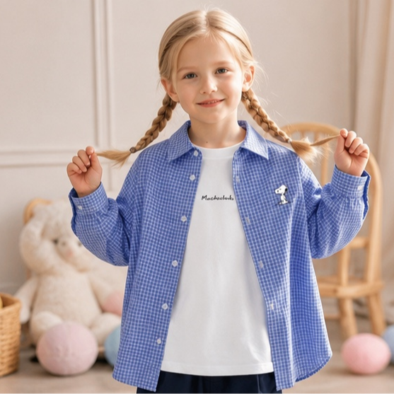 Modern Chic All-Season Minimalist Autumn Unisex Kids' Shirt, Ages 2-14 | Color: Blue | Image 2