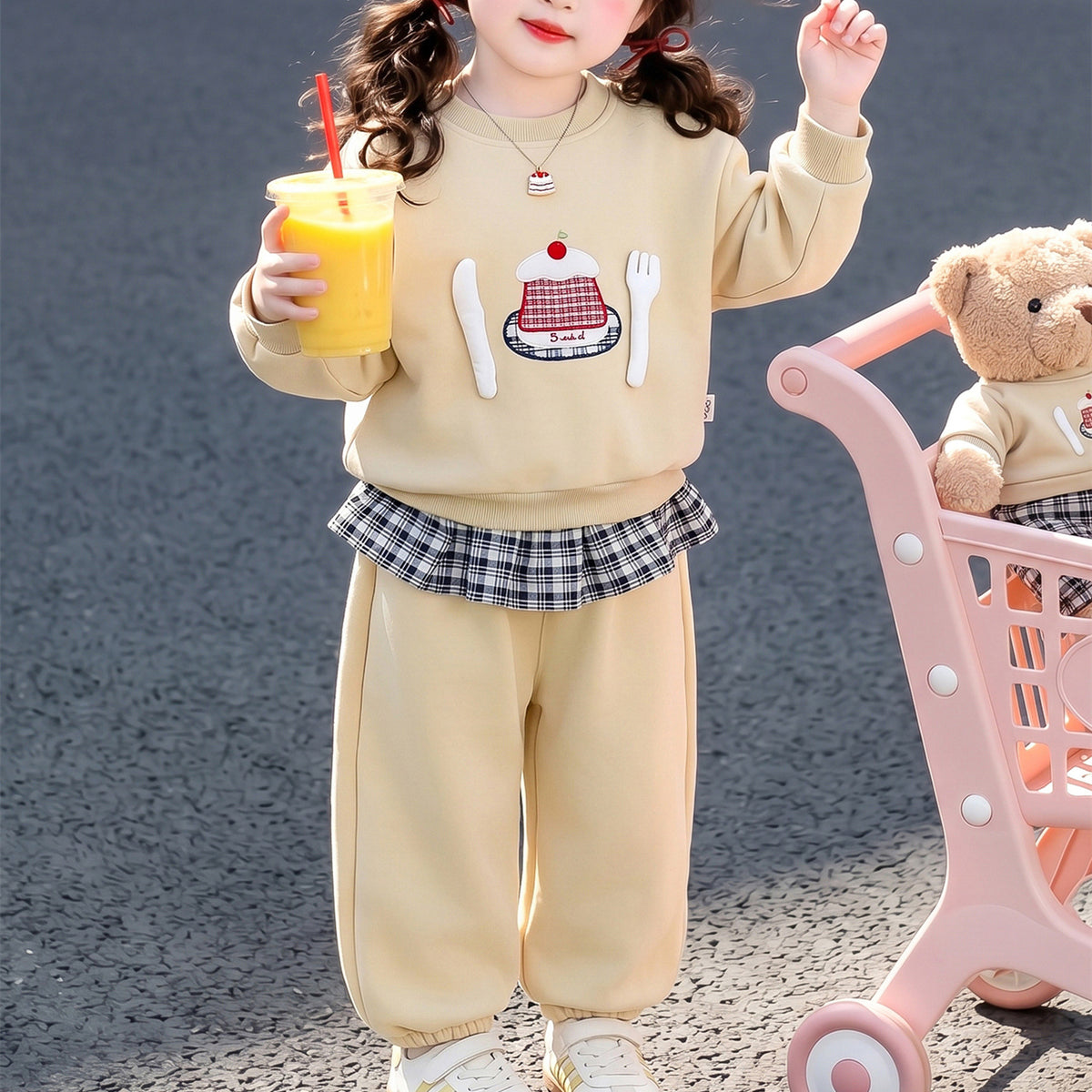 Casual Sporty Autumn 2-Piece Girls' Pants Suit, Ages 2-9 | Color: Yellow | Image 1