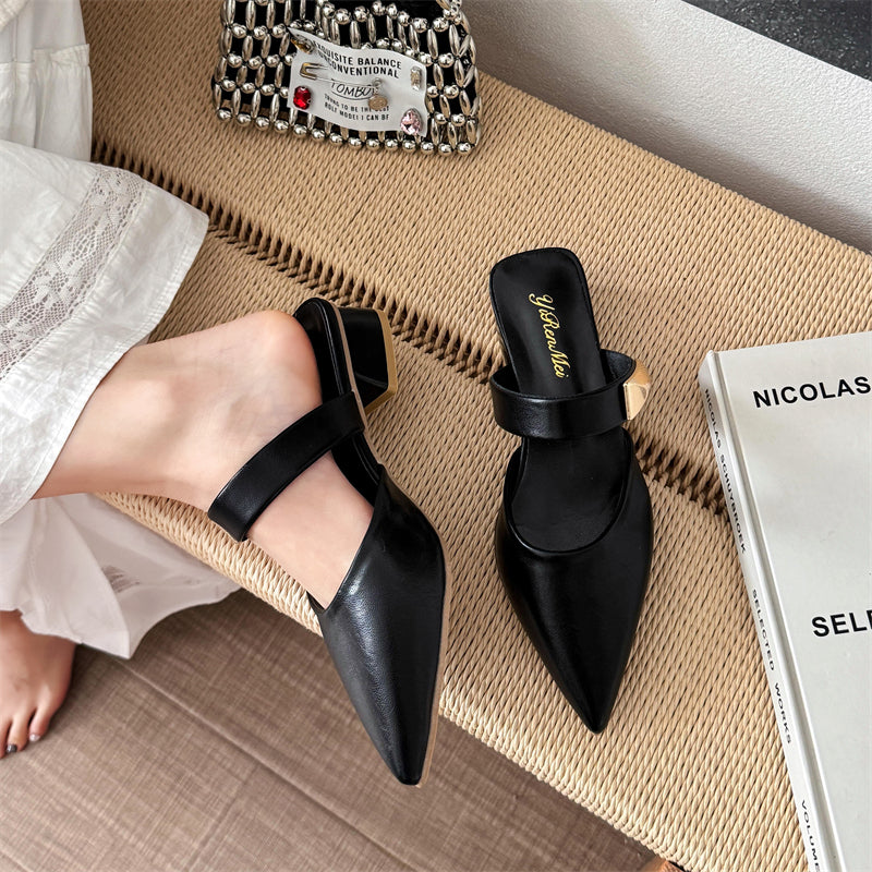 Modern Chic All-Season PU/Artificial Leather/Microfiber Leather Women's High Heel Slippers | Color: Black | Image 2