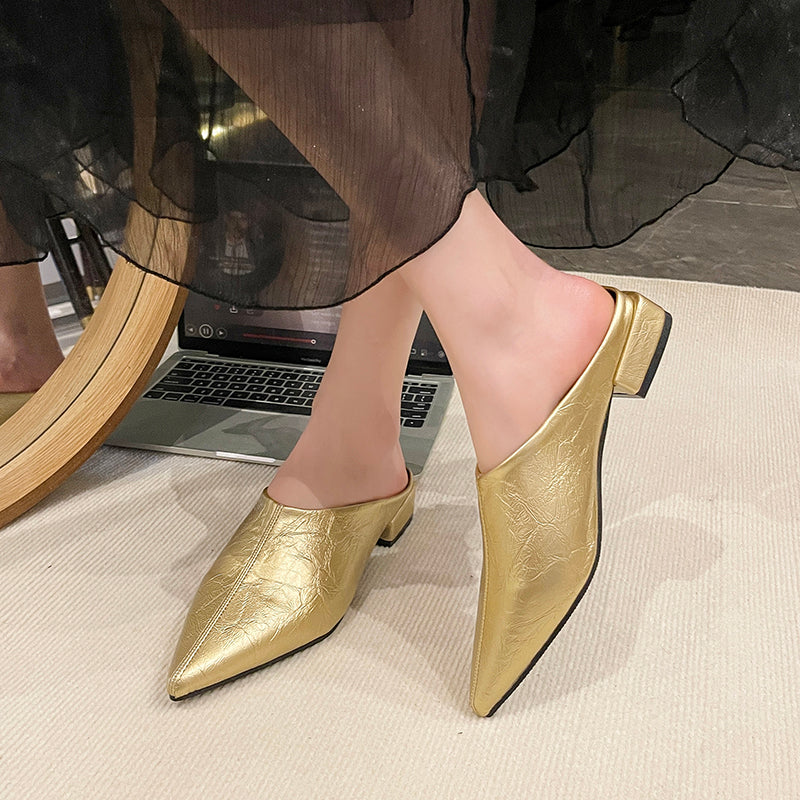 Modern Chic All-Season PU/Artificial Leather/Microfiber Leather Women's Flat Slippers | Color: Gold | Image 3