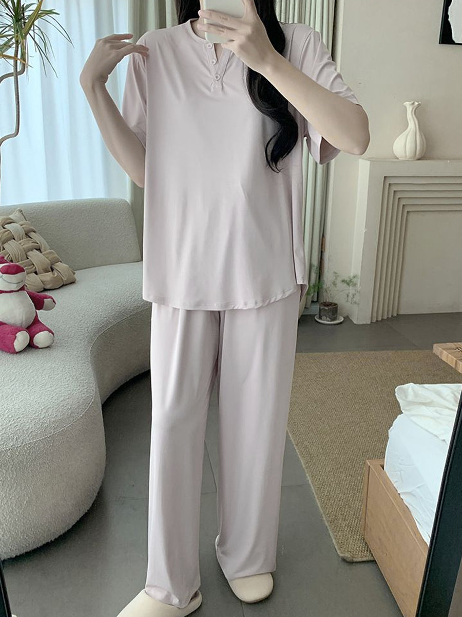 Minimalist Summer 2 Pcs Women 's Short  Sleeve Sleep Set | Color: Style 3 | Image 2